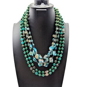 Lot of Two Green Blue Beaded Necklaces